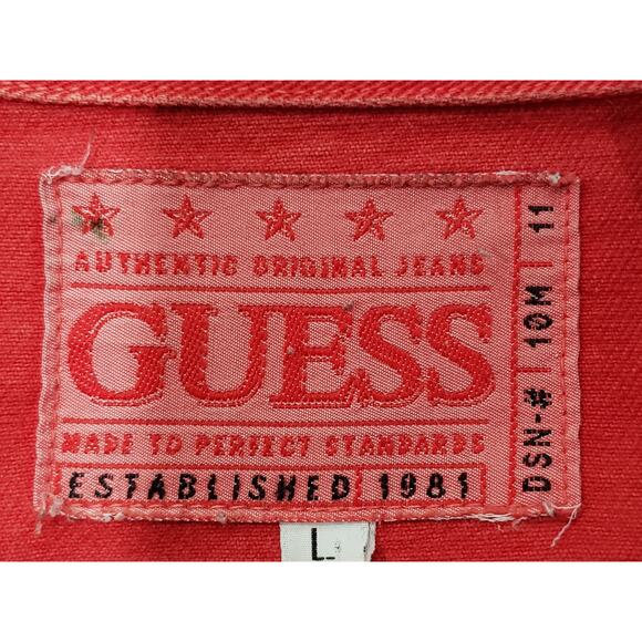 Vintage Guess Red Denim Button Up Collared Jacket Made in USA American Tradition - Picture 6 of 10